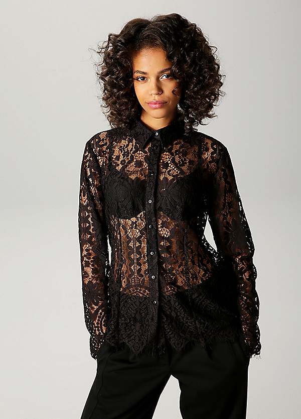 Floral Lace Sheer Blouse by Aniston