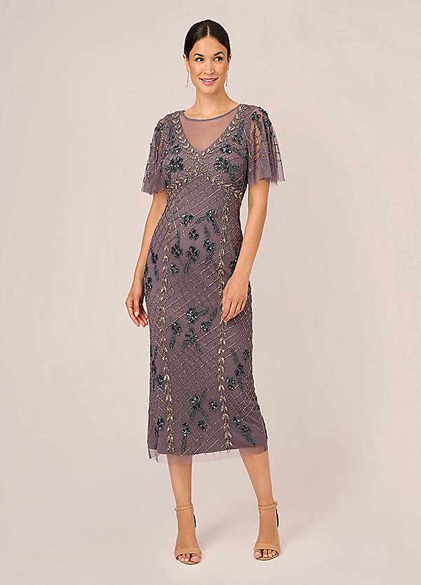 Flutter Beaded Ankle Dress by Adrianna Papell Look Again