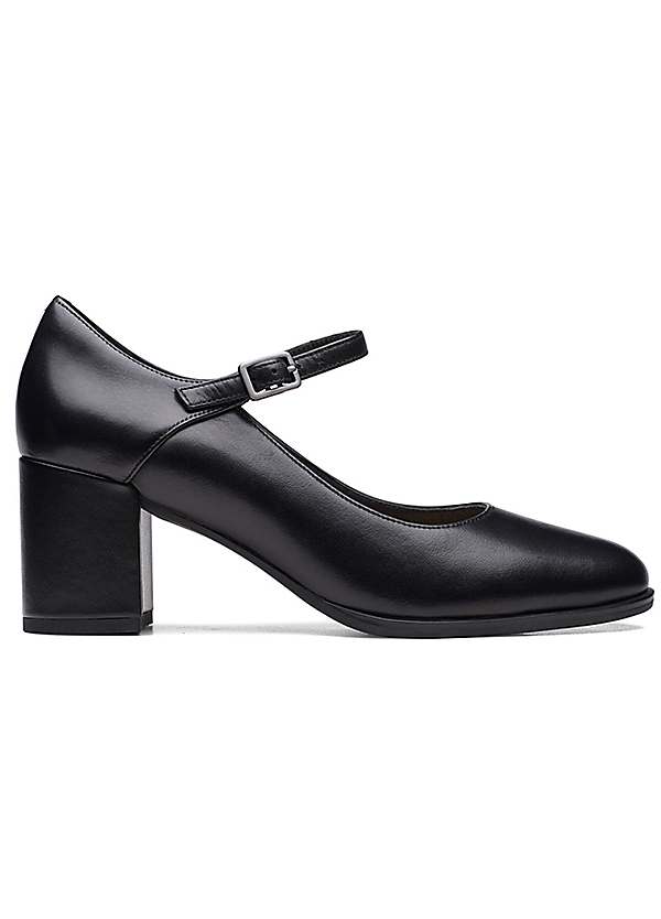 Freva55 Strap Black Leather Shoes by Clarks