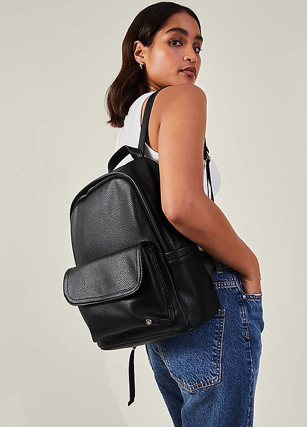 Simple black leather backpack online