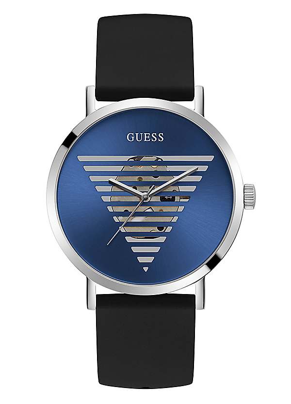 Gents Silver Tone Black Idol Watch by Guess Look Again