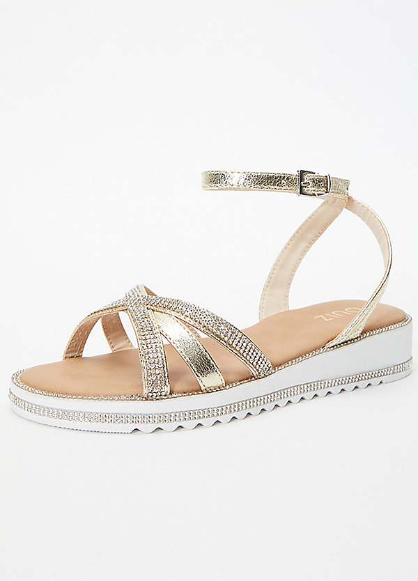 Gold diamante flat on sale sandals