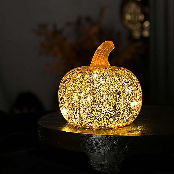 Gold Glass Halloween Pumpkin LED Lantern Medium by HOCUS POCUS