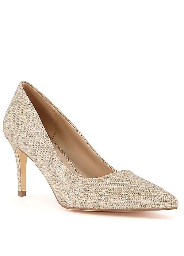 Gold Aretha Mid Heel Court Shoes by Head Over Heels By Dune