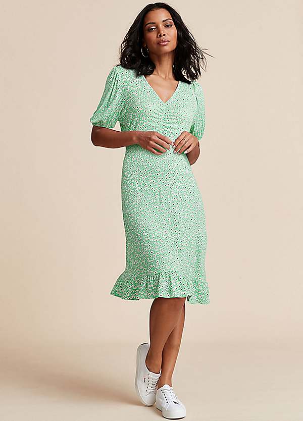 Midi green floral dress best sale