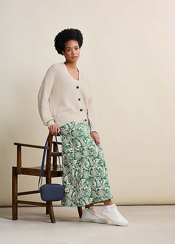 Green Floral Print, Womens Jersey A Line Skirt