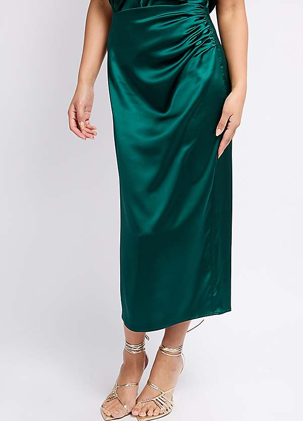 Green Satin Drape Midaxi Skirt by Vogue Williams by Little