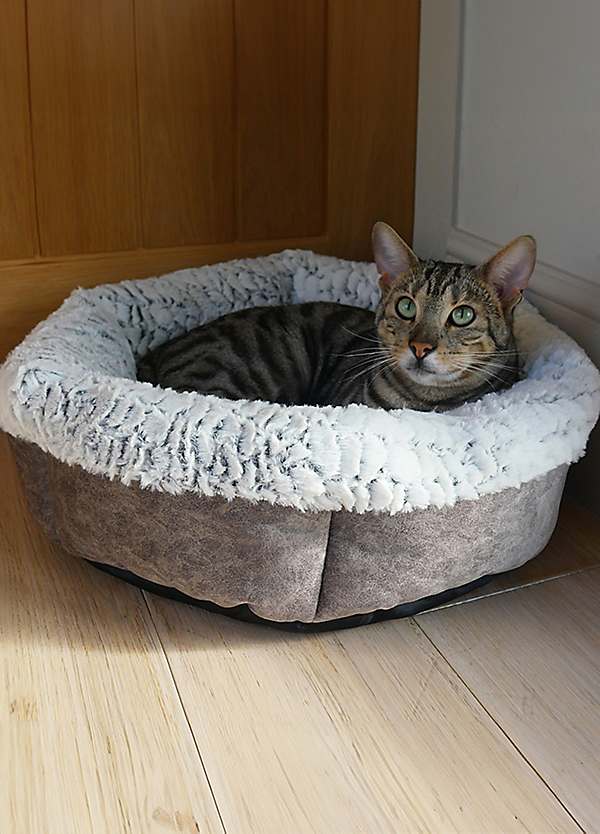 Grey Luxury Fleece Lined Plush Round Pet Bed by Rosewood