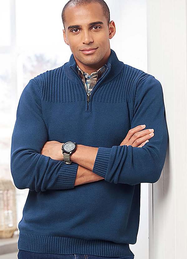 Cotton Traders Mens Jumper With Mock Shirt Collar Half Zip Mock