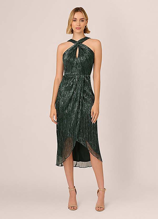 Halter Crinkle Metallic Dress by Adrianna Papell Look Again