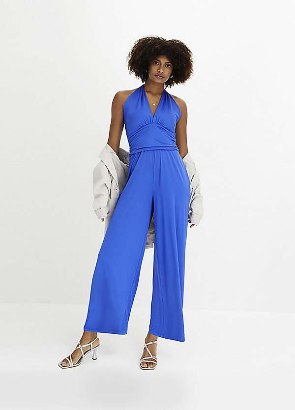 Halter neck jumpsuit wide leg best sale