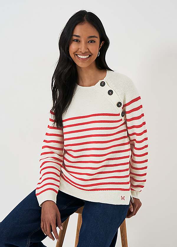 Harmony Merino Wool Blend Rachel Button Neck Raglan Sleeve Jumper