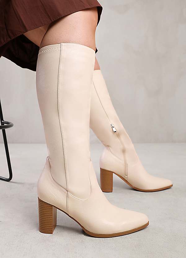 Cream high knee boots online