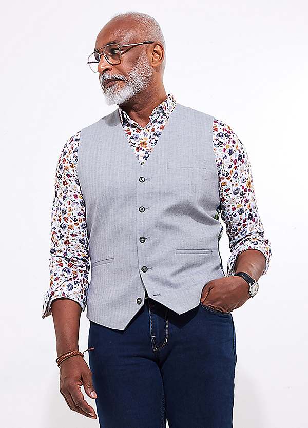 Herringbone Linen Blend Suit Waistcoat by Joe Browns Look Again