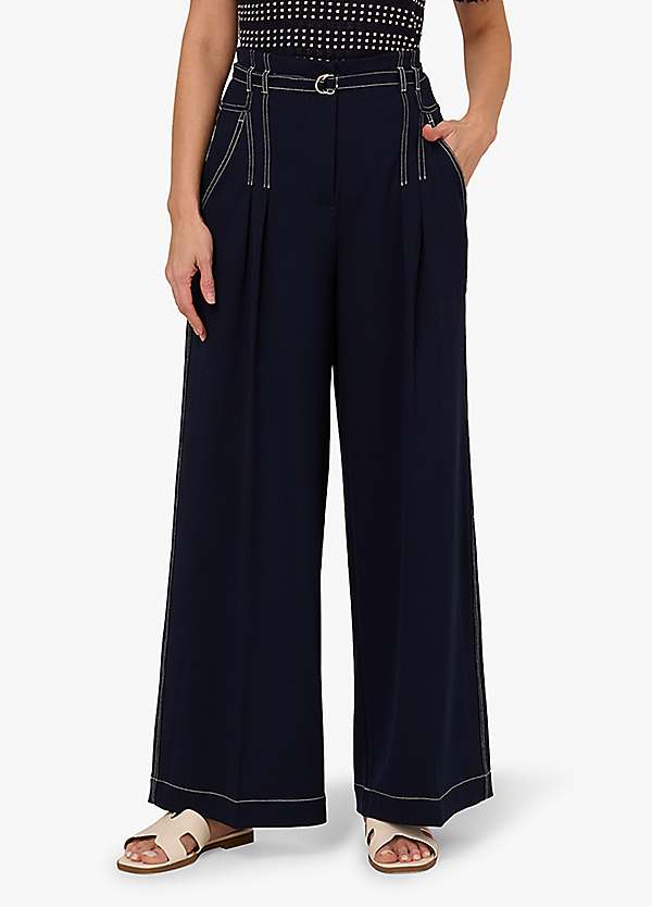 High Waisted Paperbag Topstitch Full Skinny Belt Trousers by - Main Image