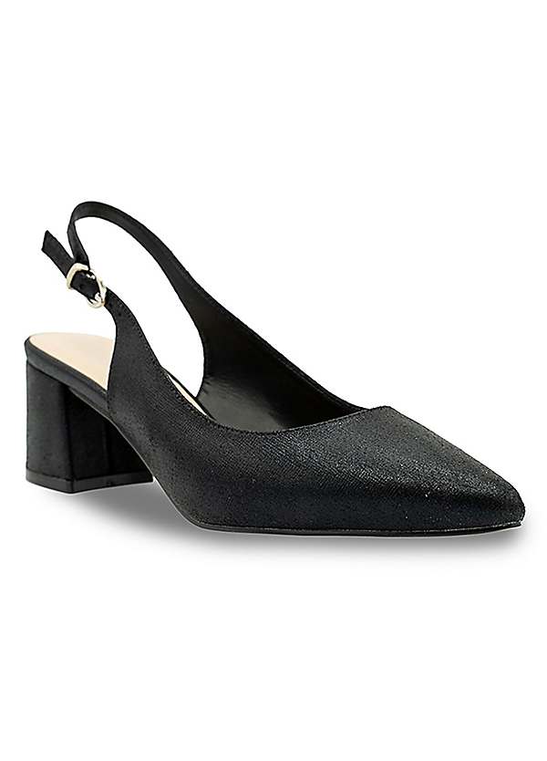 Imelda Black Shimmer Mid Heel Block Heel Sling Back Court Shoes by Paradox London Look Again