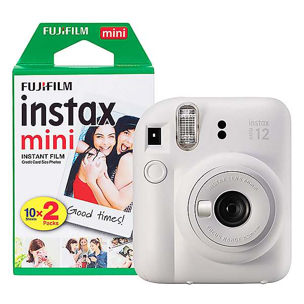 Instax Mini 12 Instant Camera with 20 Shot Film Pack Clay White