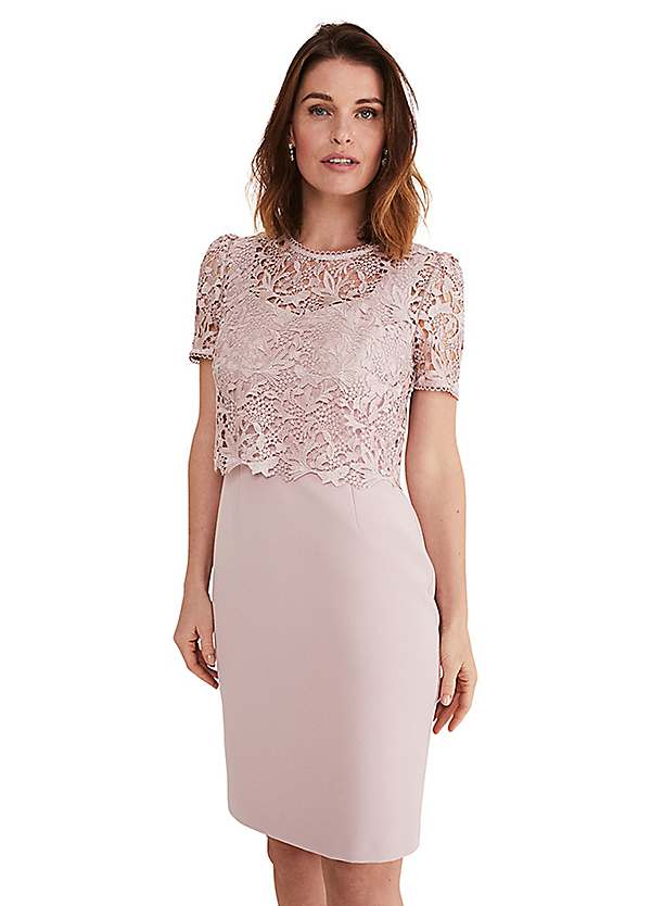 phase eight pink lace dress Phase Eight Lace-Embroidered Stretch-Woven Midi Dress In Pale Pink