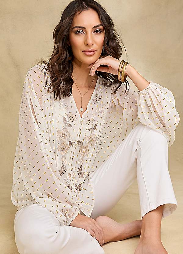 Ivory Embroidered Lurex Dobby Blouse by Together | Look Again