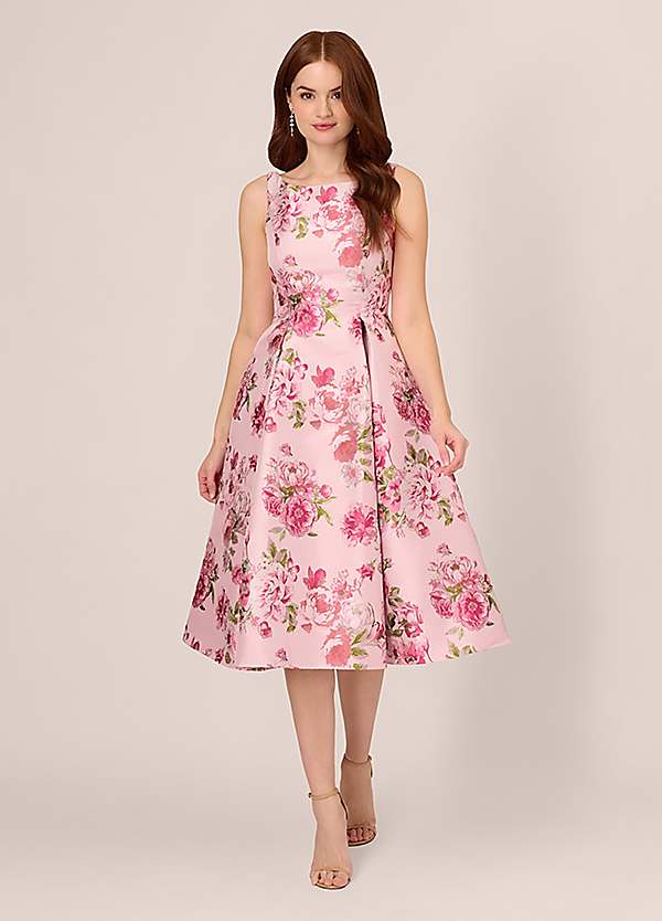 Adrianna Papell Floral Lace Cocktail Dress Blush Pink Size: 4
