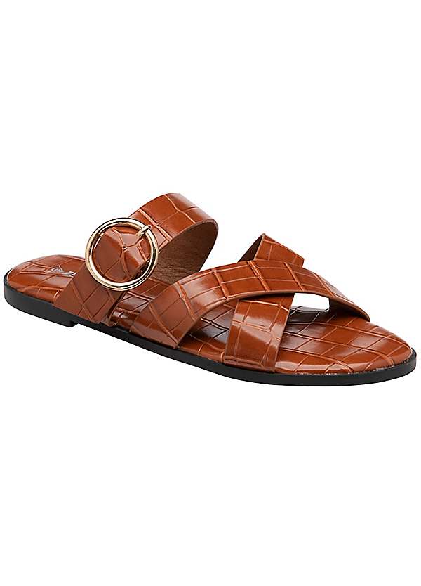 Jade Tan Croc Crossover Strap Sandals by Dunlop Look Again