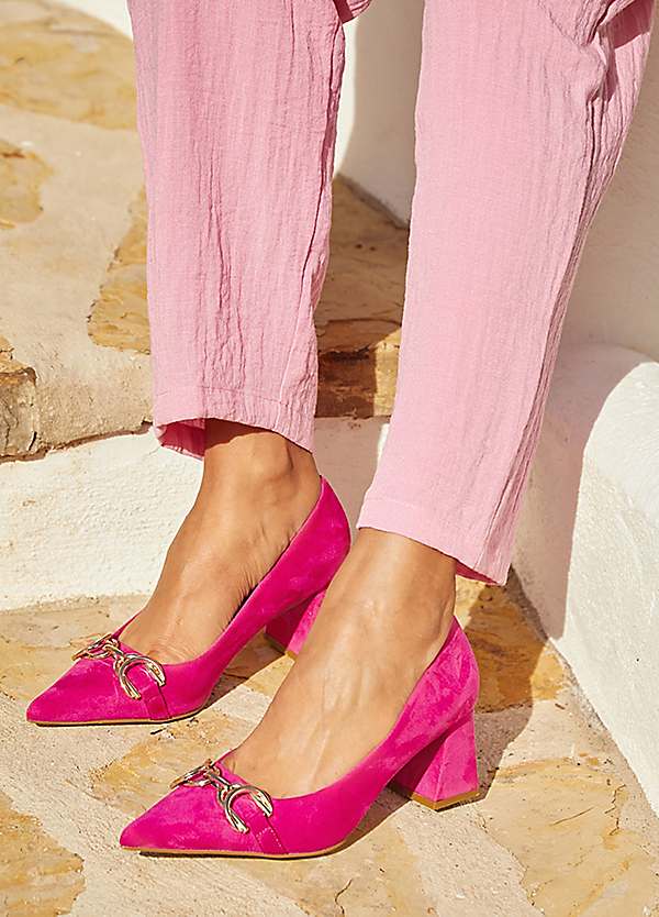 Pink suede court heels best sale