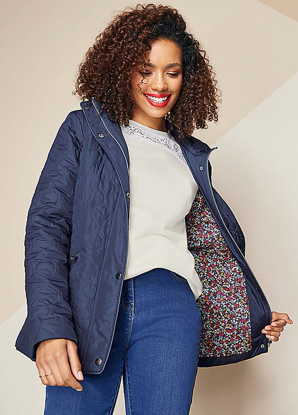 Kaleidoscope Ditsy Floral Lined Short Quilted Coat