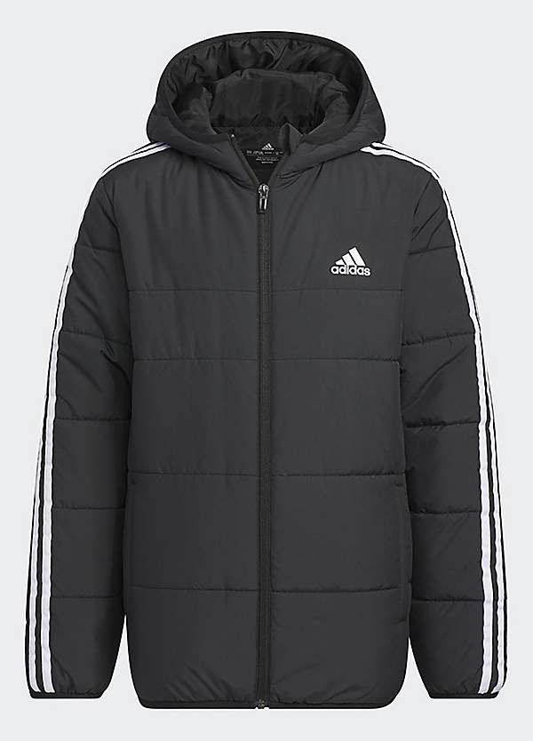 Adidas 3 stripe puffer on sale jacket