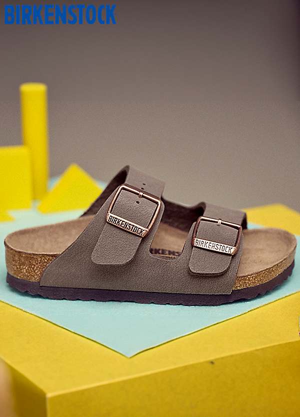 Kids Arizona Birko-Flor Nubuck Mocha Sandals by Birkenstock Look