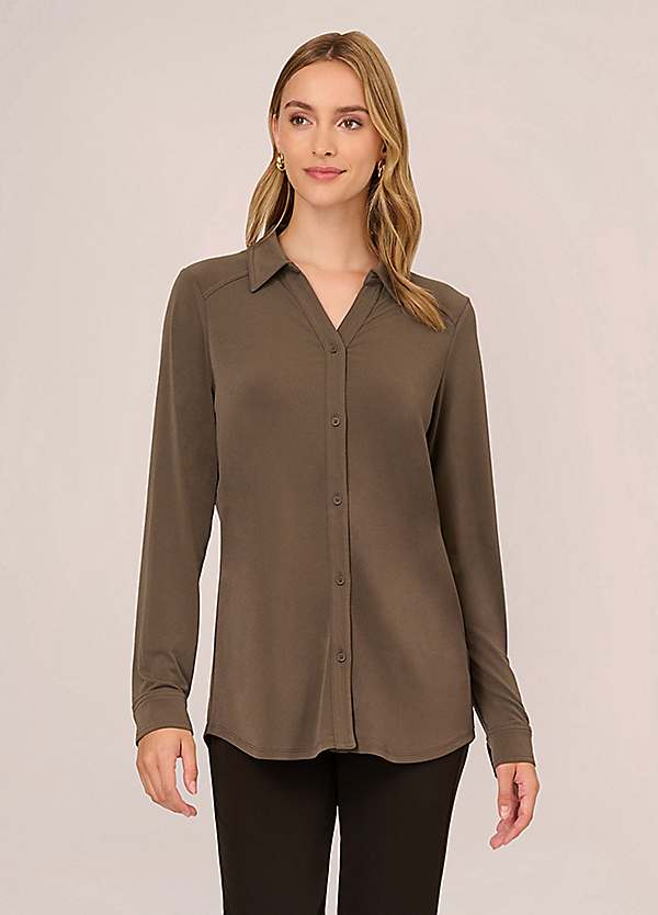 Knit Button Front V Neck Shirt by Adrianna Papell