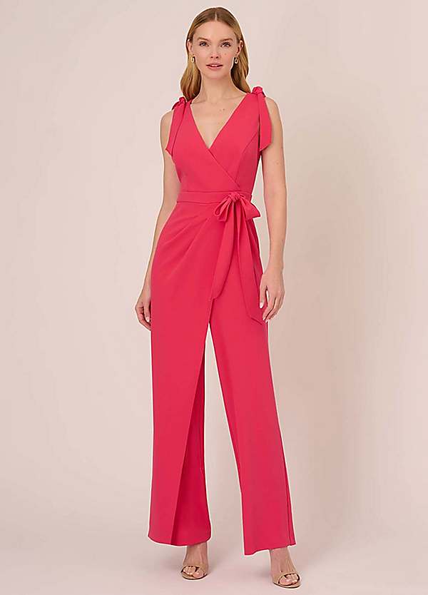 Knit Crepe Tie Detail Jumpsuit by Adrianna Papell