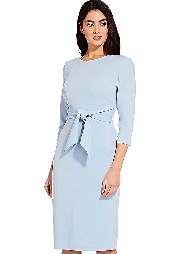 Knit Crepe Tie Waist Sheath Dress by Adrianna Papell Look Again