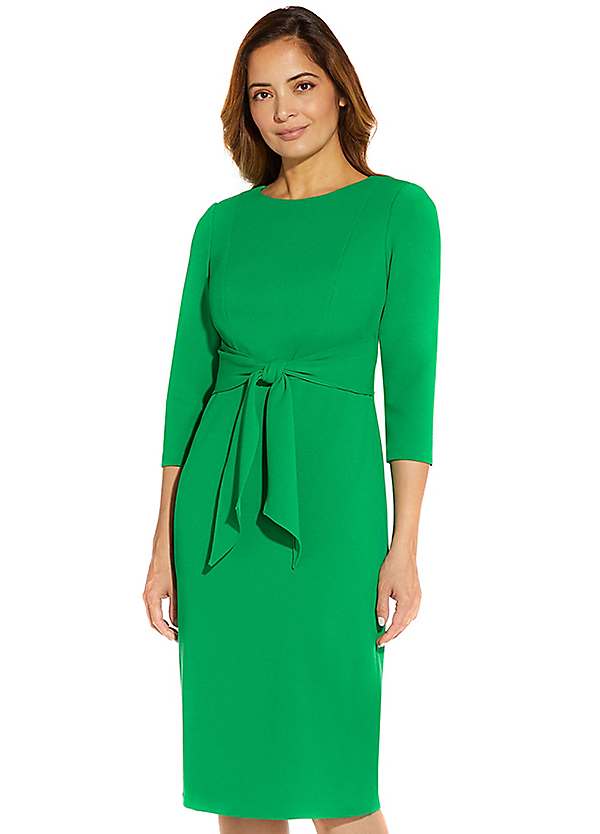 Knit Crepe Tie Waist Sheath Dress by Adrianna Papell Look Again