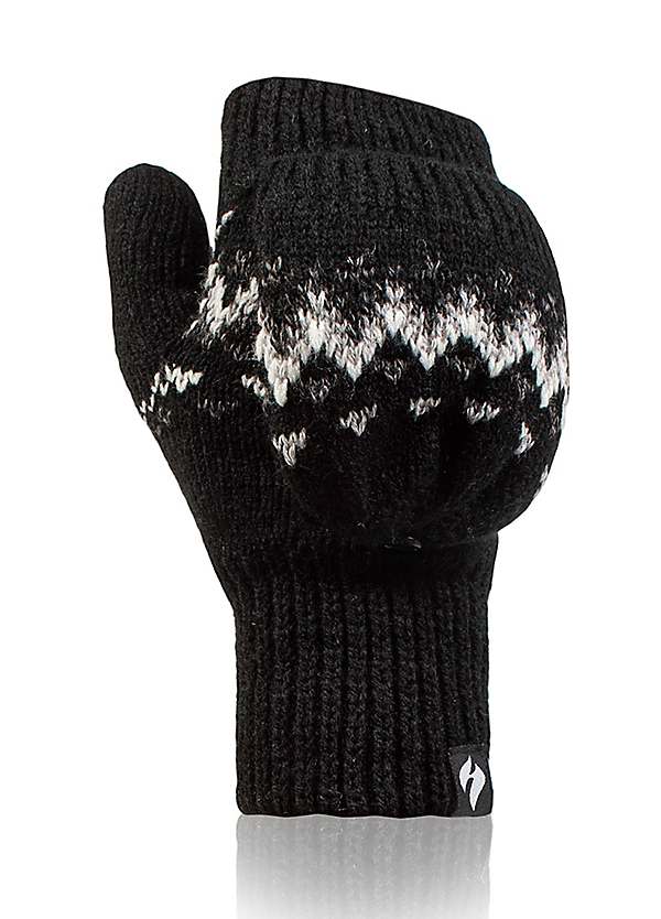Ladies Black Jacquard Converter Mittens by Heat Holders