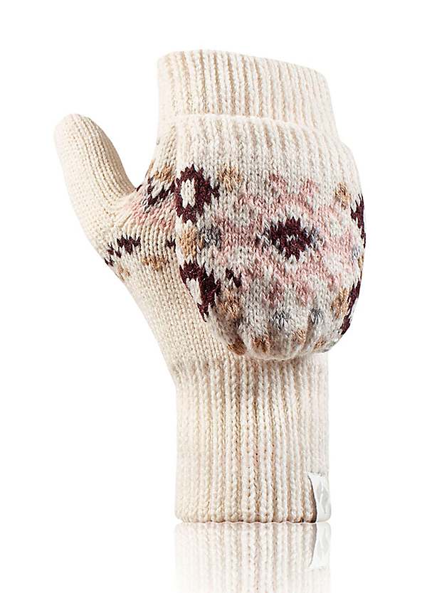 Ladies Cream Jacquard Converter Mittens by Heat Holders Look Again