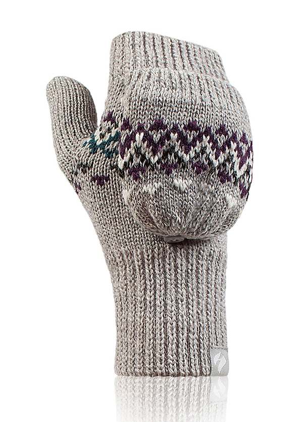 Heat Holders Ladies Light Grey Jacquard Converter Mittens by Heat Holders