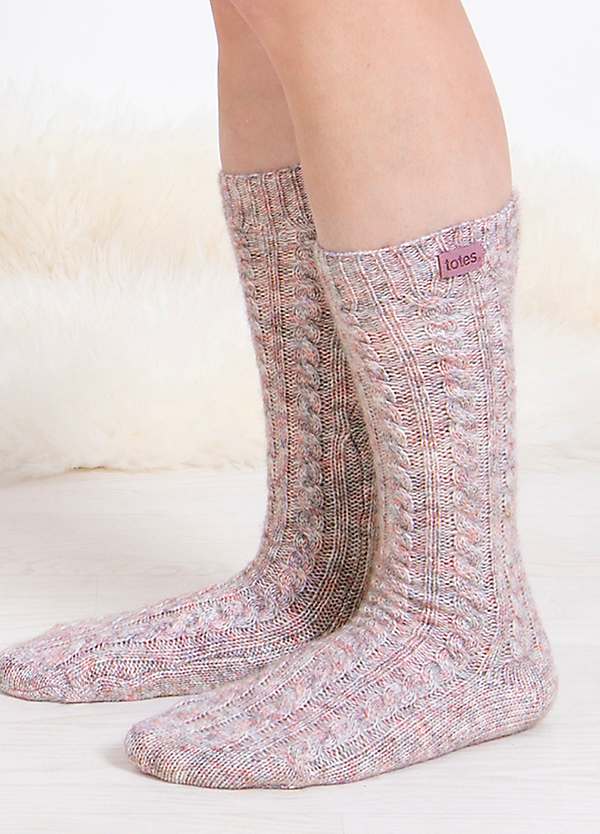 Ladies Pack of 1 Chunky Twist Wool Blend Thermal Pink Boot Socks by Totes