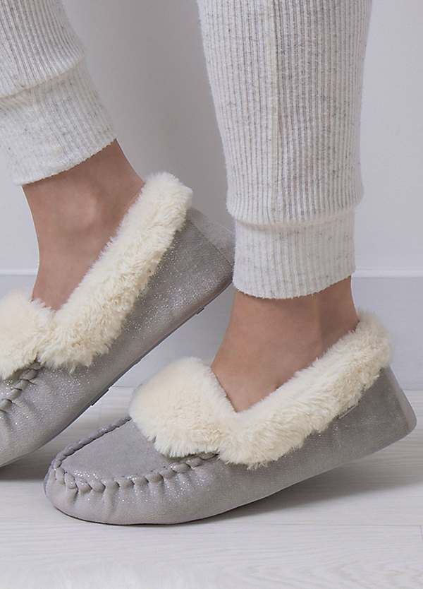 Ladies grey clearance moccasin slippers