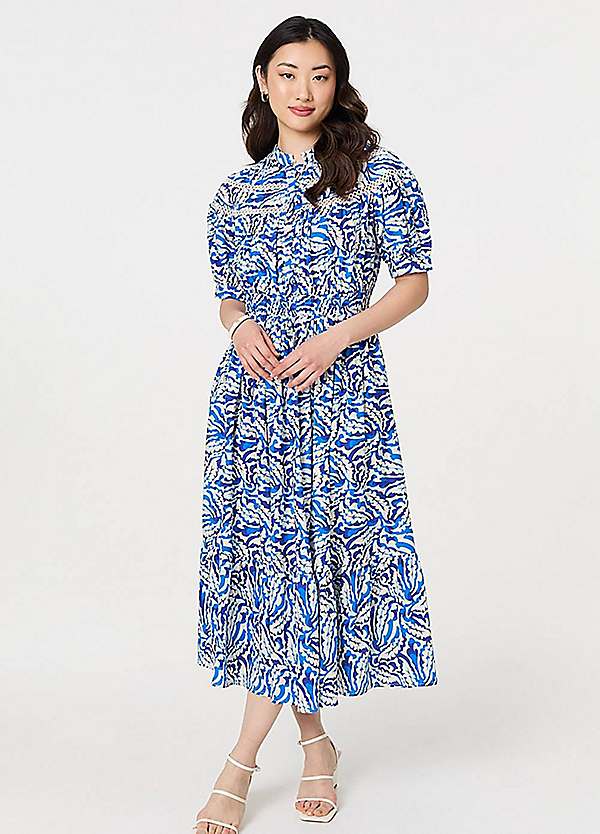 Leaf Print Short Sleeve Midi Shirt Dress by Izabel London Look Again