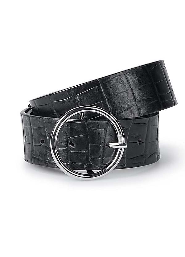 Saint Laurent Double Buckle Croc-Embossed Leather Belt