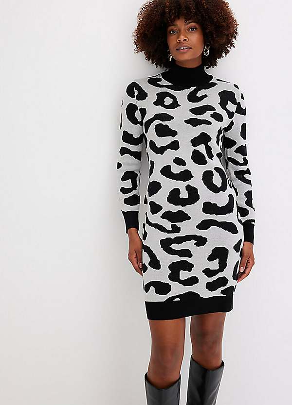 Leopard Print Knitted Jumper Mini Dress by bonprix