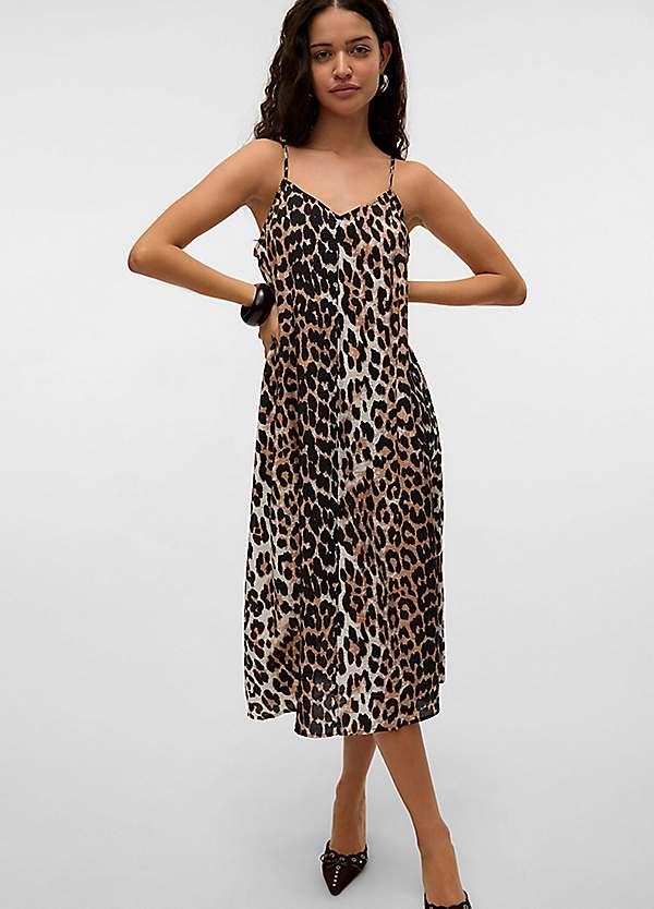 Leopard Print Spaghetti Strap Midi Dress by Vero Moda | Look Again