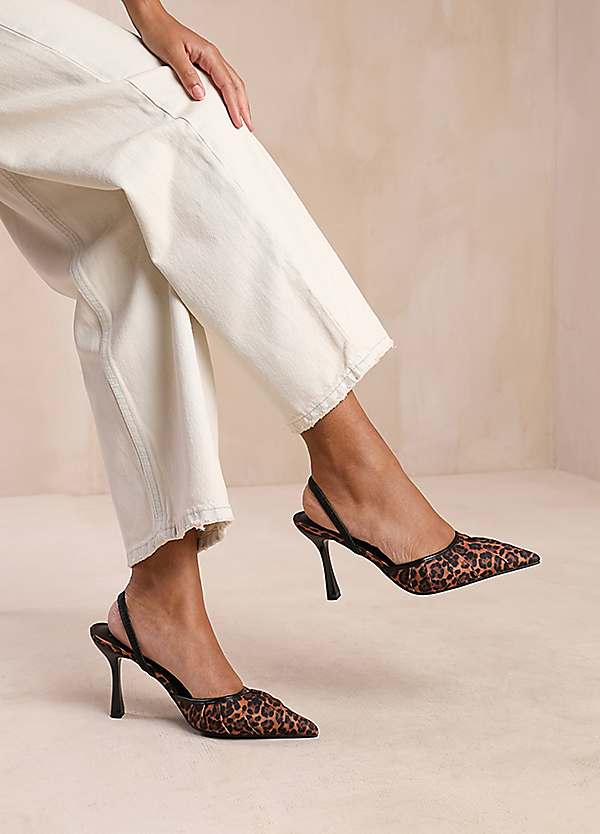 Leopard Satin Maldives Pointed Toe Heel with Strap Sandals by