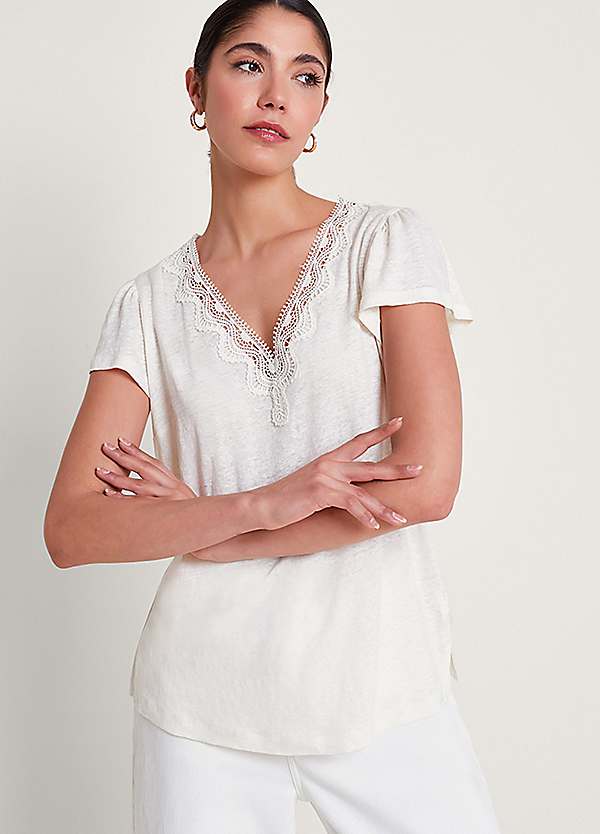 Lisa Lace Linen T Shirt by Monsoon