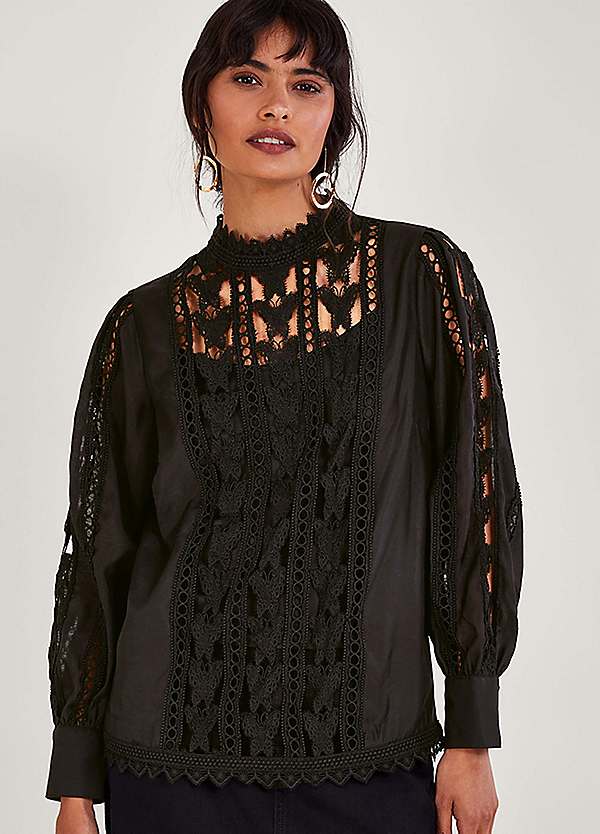 Black High Neck Drape Blouse by AX Paris