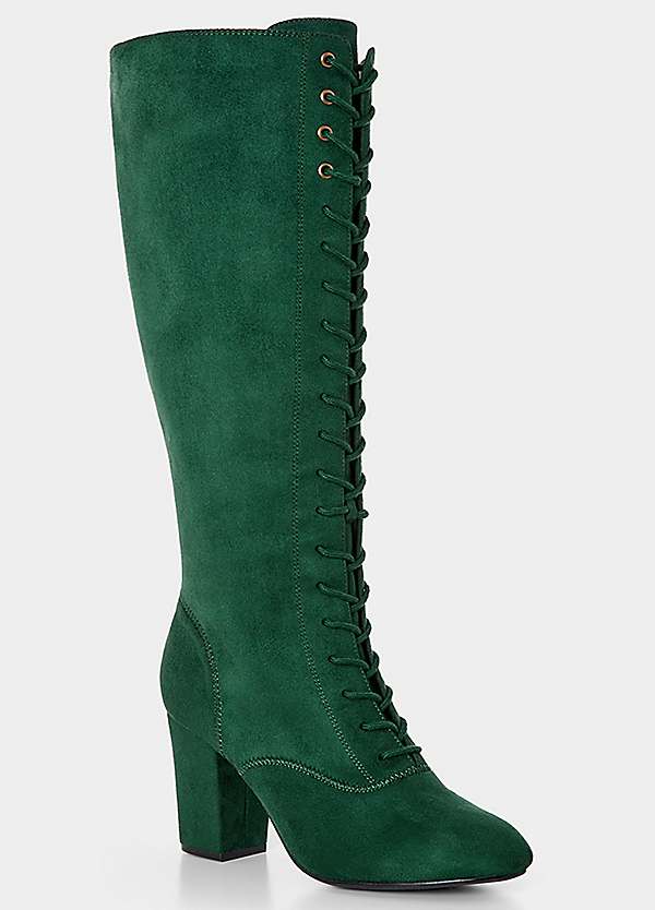 Long Microsuede Lace Up Heeled Boots by Joe Browns Look Again