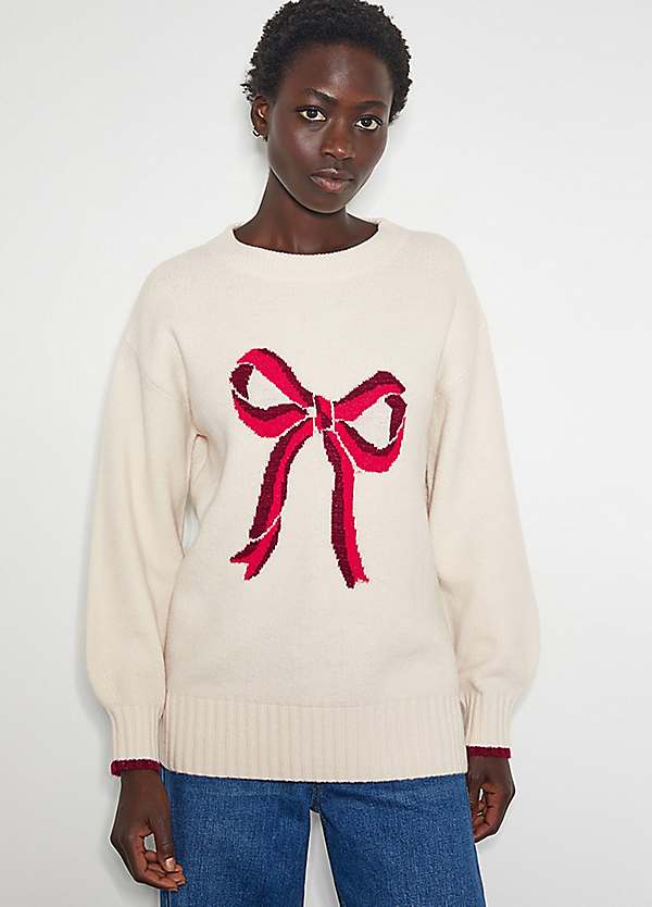 Lou Intarsia Bow Jumper by Monsoon Look Again