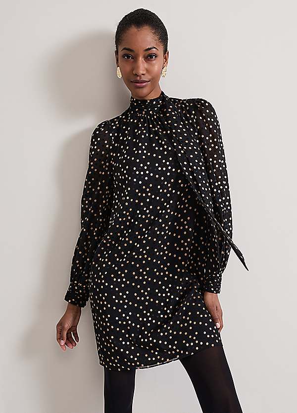 Mabel Black Dotty Swing Dress by Phase Eight | Look Again