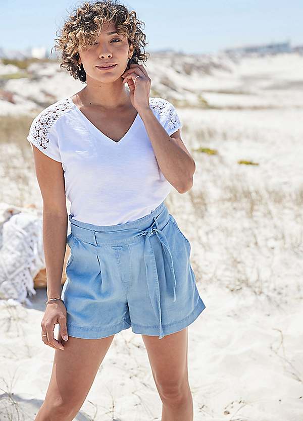Mae Soft Denim Belted Shorts by Freestyle