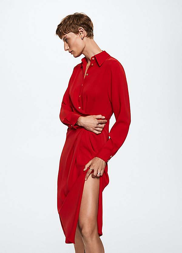 mango shirt dress Belt Satin weave Mango Collared Shirt Dress |